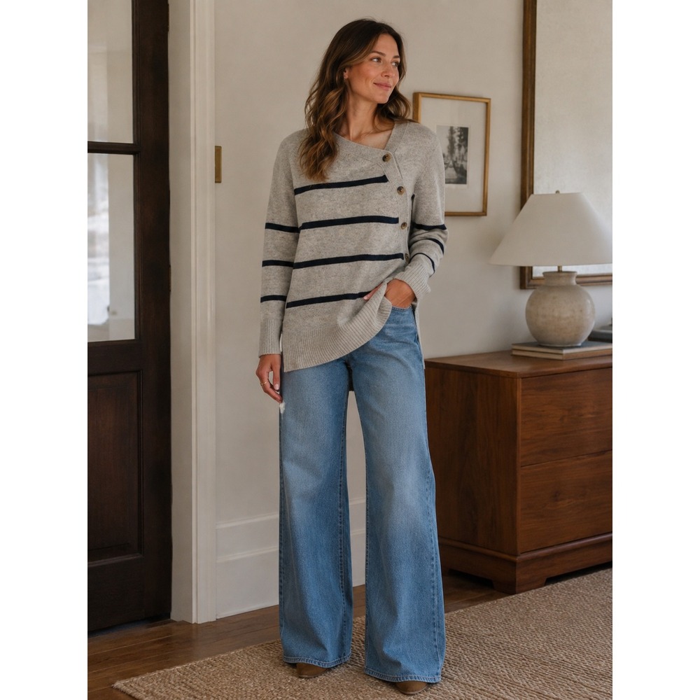 Brochu Walker Cashmere Wool Sweater‎ Asymmetrical Striped Sz Small